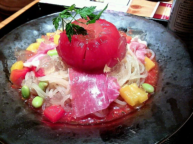 Snapdishの料理写真:まるごとトマトのガスパッチョ冷麺|chieさん