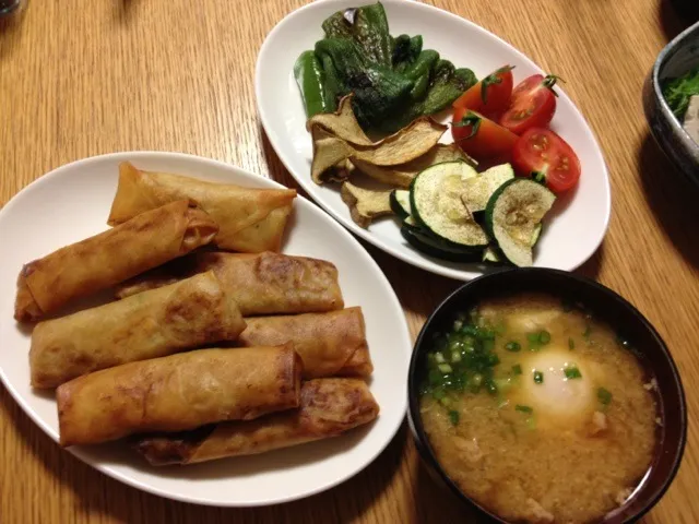 春巻き、焼き野菜、卵汁|とうきびさん