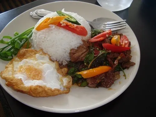 Snapdishの料理写真:🐮beef stirfried with  holy basil, chilis and garlic and fried egg🍳😃|🙏😄さん