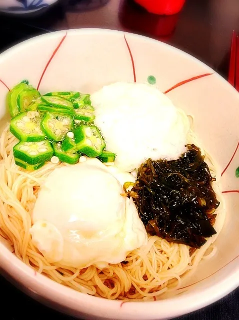 おかん飯 素麺ネバネバ三種盛|renさん