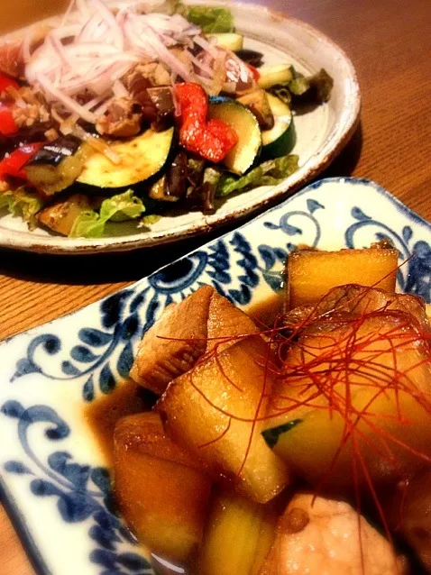 豚肉と冬瓜の煮物＆カツオと揚げ野菜のサラダ|akuomamさん