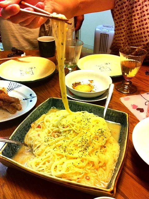 薫特製鶏とキノコの冷製パスタ🍝|Mikaさん