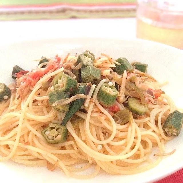 Snapdishの料理写真:夏野菜とジャコのパスタ|いくさん