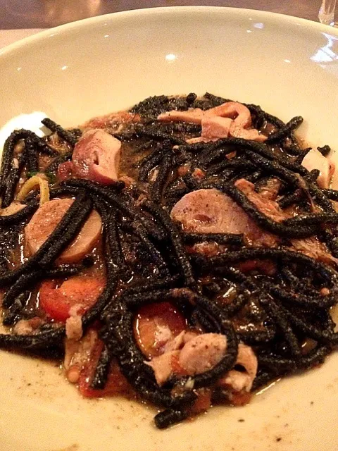 black ink pasta with octupus. taste better than it looked!|Tinaさん