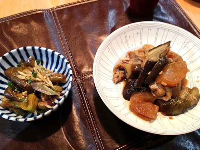 冬瓜と茄子と油揚の醤油糀煮、茄子と茗荷の胡麻油酢醤油和え|宮尾益人さん