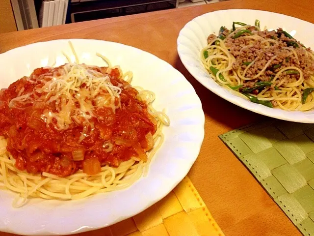 ツナとトマトのパスタ＆青唐辛子パスタ|りえさん