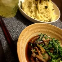 ナスと豚バラで冷やしつけ麺