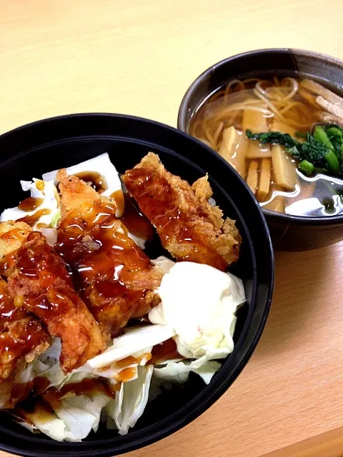 まかない チキン南蛮丼とミニラーメン（´౿`）|ゆきちゃんさん