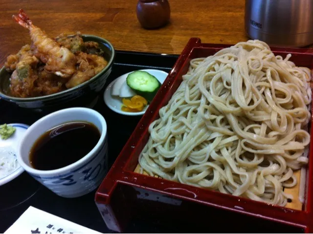 天丼セット(御飯半分・蕎麦大盛り)|塩豚骨さん