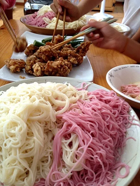 お土産の梅素麺と唐揚げ☆|くららさん