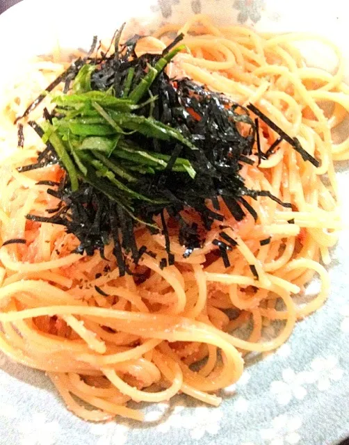 昨日の夕ごはん：たらこパスタ♪青じそは我が家で育ったのです(*´∀`*)|piyokoさん