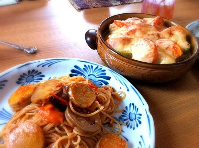 野菜づくし。動物性一切なしのグラタンにパスタ。ベシャメルは酒粕と味噌。自然栽培の夏野菜は火を通すとねっとりウマ～(^O^)／|後藤健太さん