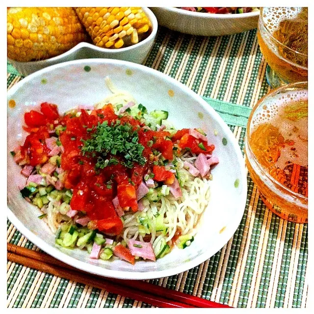 トマト酢味、焼豚キュウリの冷麺|華ちゃんさん