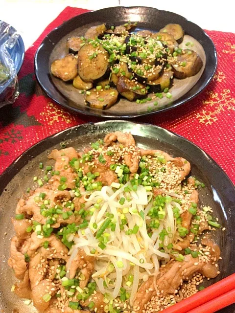 茄子のカレー炒め＆豚の生姜焼き|かずさん