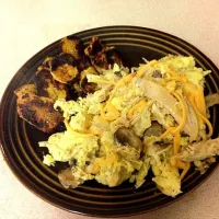 plantains and eggs with chicken and mushrooms|Maelynさん