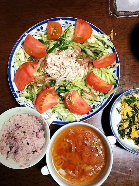 蒸し鶏 ニラ卵 野菜豚出汁スープ|掛谷節子さん