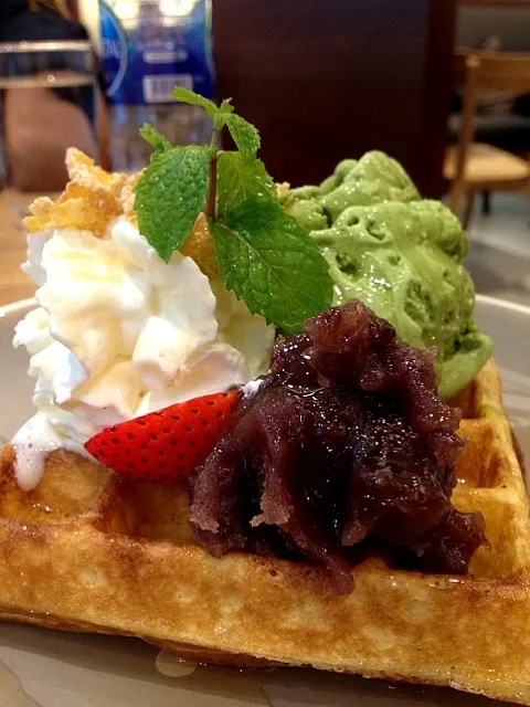 Waffle red bean n green tea ice cream|I'm a pasta lover ..さん