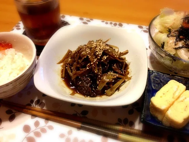 牛蒡と牛のすき煮風定食♪( ´▽｀)|めんこさん