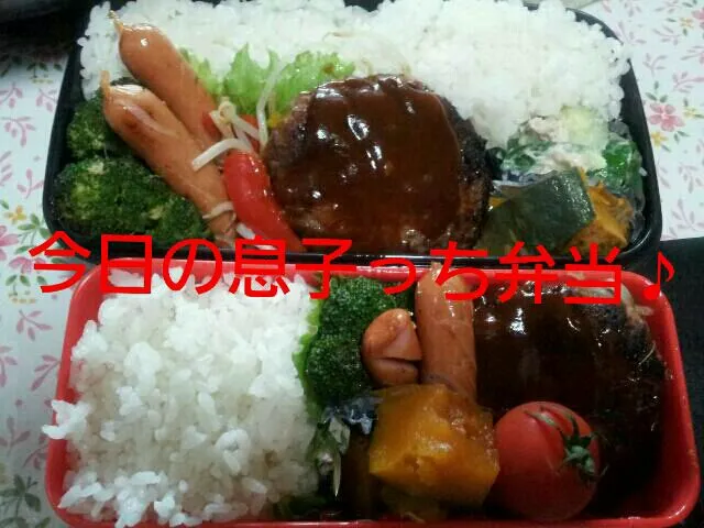 ハンバーグ  ブロッコリーウィンナー  もやし炒め  南京の煮物  ツナキュウリ|あちゃこさん