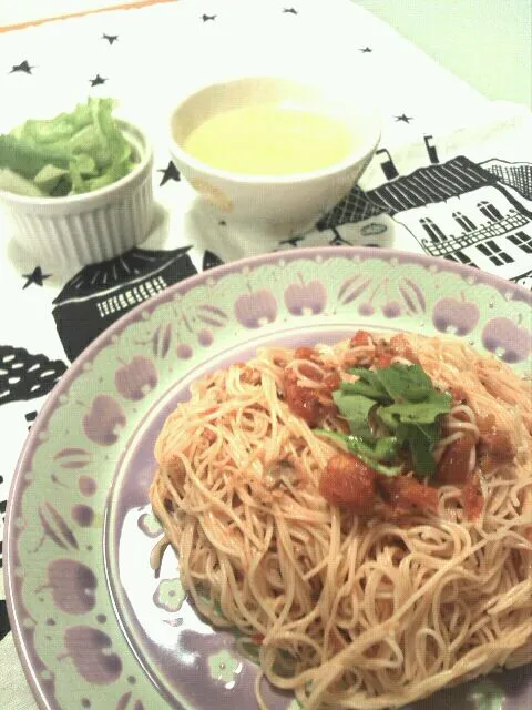 Snapdishの料理写真:冷せんトマトとツナのパスタならぬ素麺|紫音さん