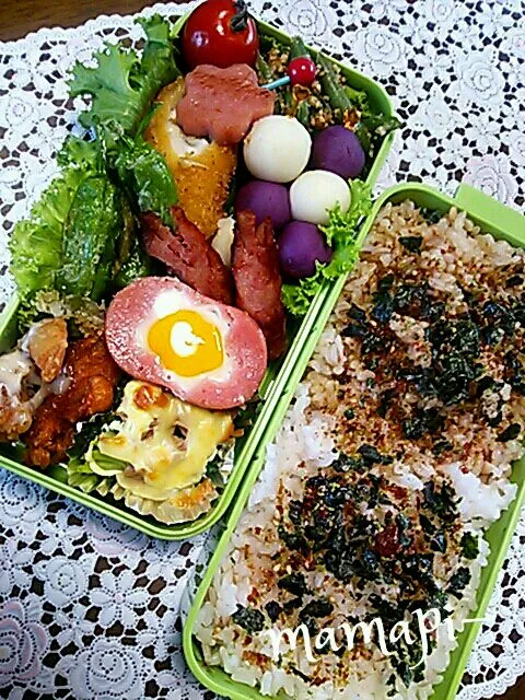 Snapdishの料理写真:おはようごじゃります☆長男お一人様弁当☆２日ぶりのお弁当(^^)旧盆終わって冷蔵庫がようやく片付いた～今日買い出し行って来ます♪お仕事の皆様頑張って下さい♪|katumi  ueharaさん