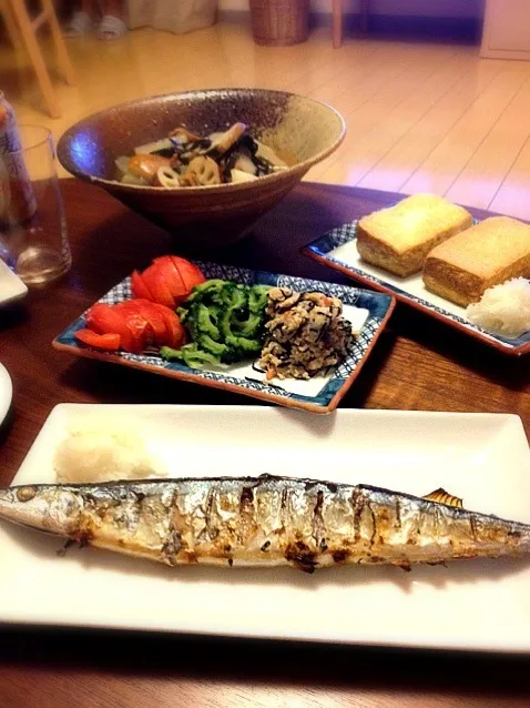 新秋刀魚 自家製厚揚げ 冬瓜と蓮根の梅煮|rieさん