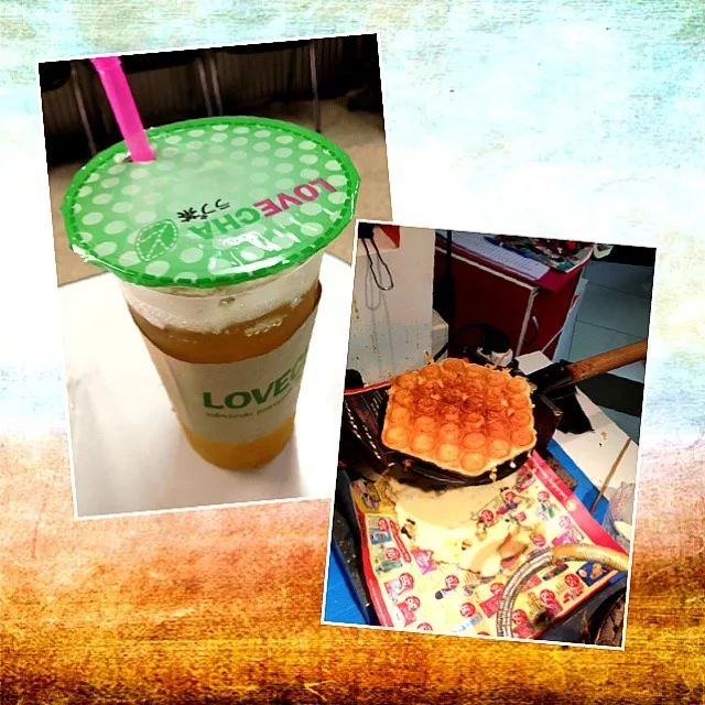 Hongkong waffleไส้วนิลา ทานคู่กับ ชาเขียวลิ้นจี่. อู้วว ฟินมากกก^___^|Watashiさん