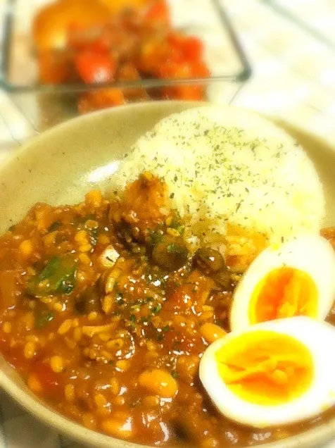 豆カレー きのこと小松菜も。|晴雨さん