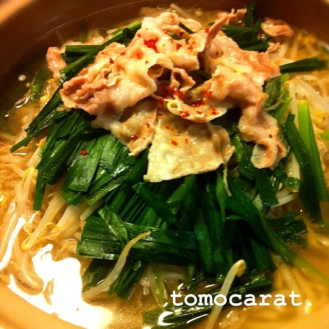 angie74アンさんの、麺つゆで食べる豚ニラもやし鍋|tomocarat.さん