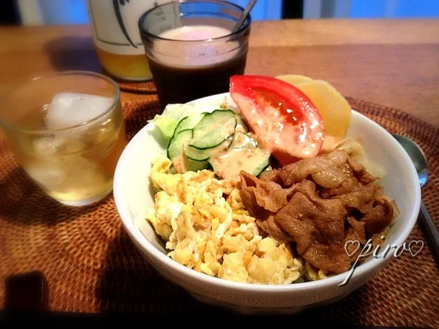 豚しゃぶ焼き肉 炒り卵丼|ピロさん