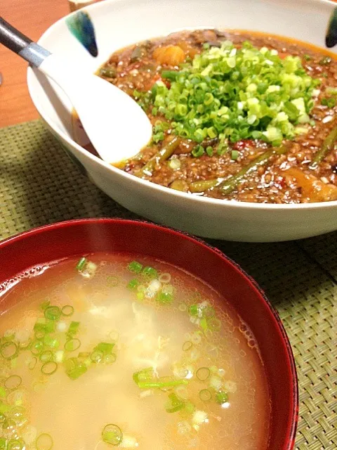 久しぶりにアップ。今日の俺メシ。麻婆茄子トマトとカニ玉スープ。|asterismさん