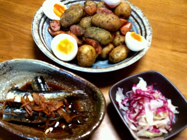 イワシの生姜煮   ジャーマンポテト   キャベツしば和え|おはぎさん