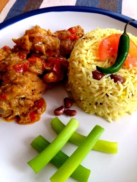 jamaican rice n peas with spicy chicken stew|shafiyaさん