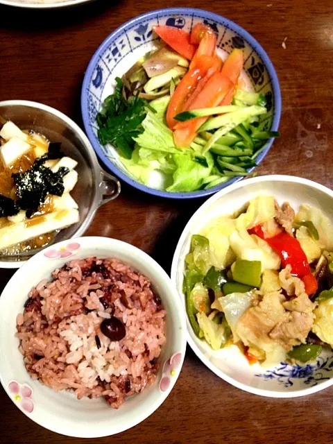 豚肉と野菜のタジン鍋蒸し 長芋なめ茸 サラダ 五穀黒豆ご飯|掛谷節子さん