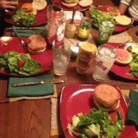 Snapdishの料理写真:greek beef and chicken burgers with green salad|Karenさん