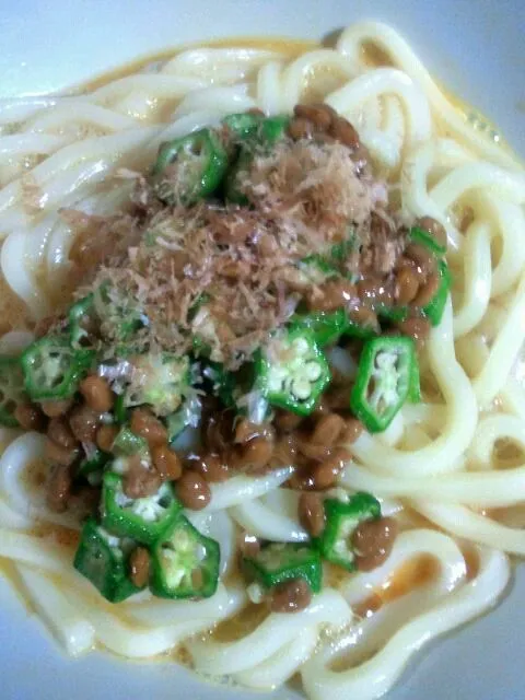 しばらくは粗食w　かまたまオクラ納豆うどん|hazukiさん