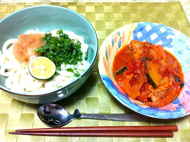 すだちうどん・チキントマト煮|ayAkaさん