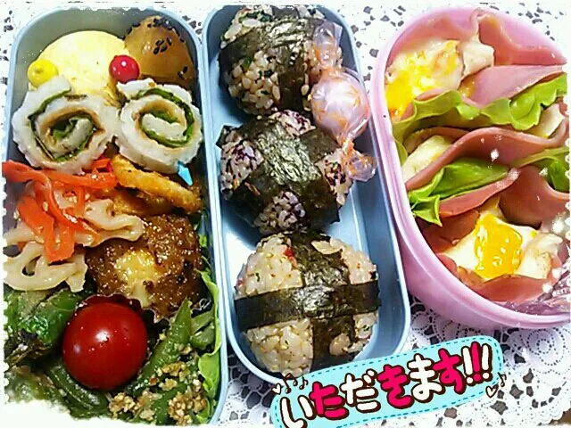 おはようごじゃります☆娘っち三色おにぎり弁当&ハムパンdeｸﾞﾗﾀﾝ弁当♪p(^-^)q|katumi  ueharaさん