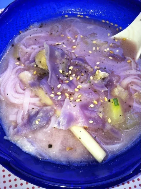 Snapdishの料理写真:purple cabbage noodles soup|Celine Cossou-Bordesさん