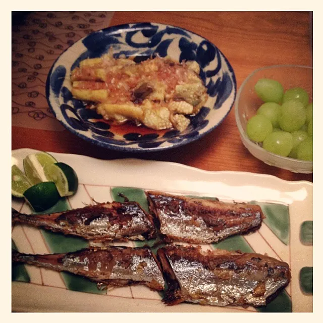 秋刀魚  焼き茄子  葡萄|ikukoさん