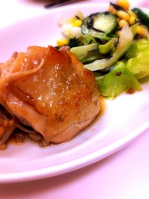 鳥ももの照り焼きp(^_^)q ひじきサラダ|なつきさん