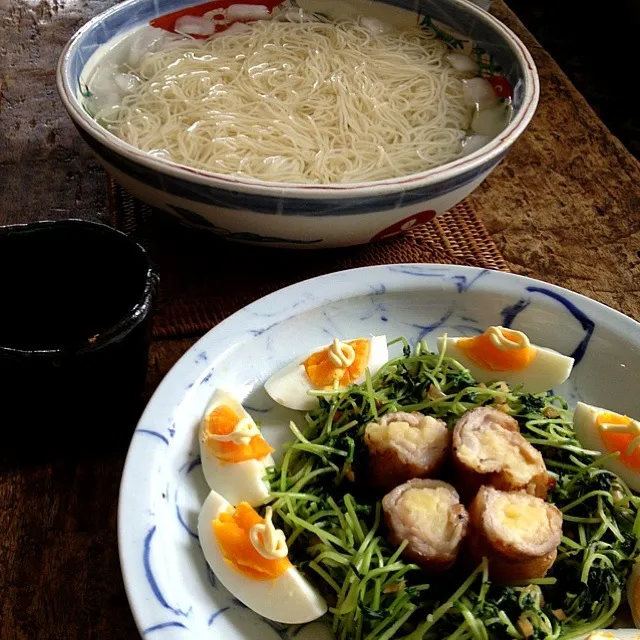 Snapdishの料理写真:マッシュポテトロール(okinawaさんレシピより)と素麺|marimariさん