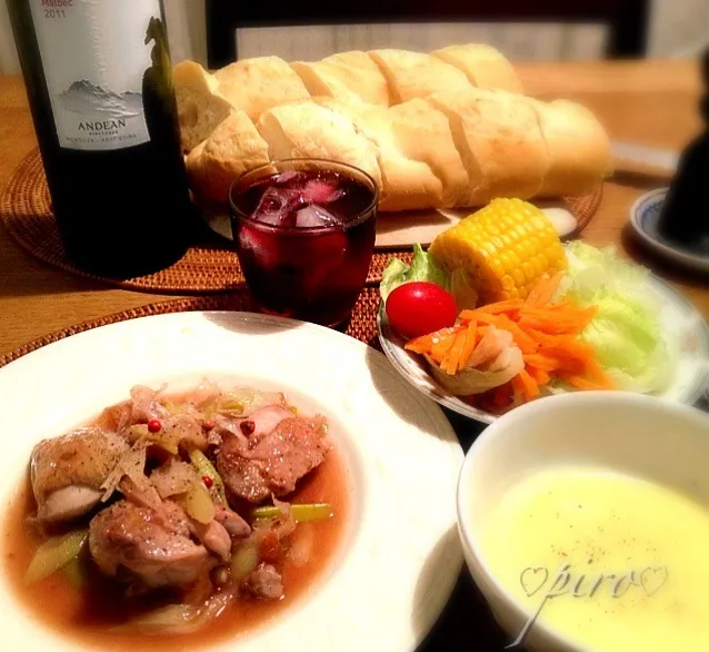 鶏もも肉と葱の梅干し赤ワイン煮🍷Umeboshi red wine sauce of chicken and leek|ピロさん