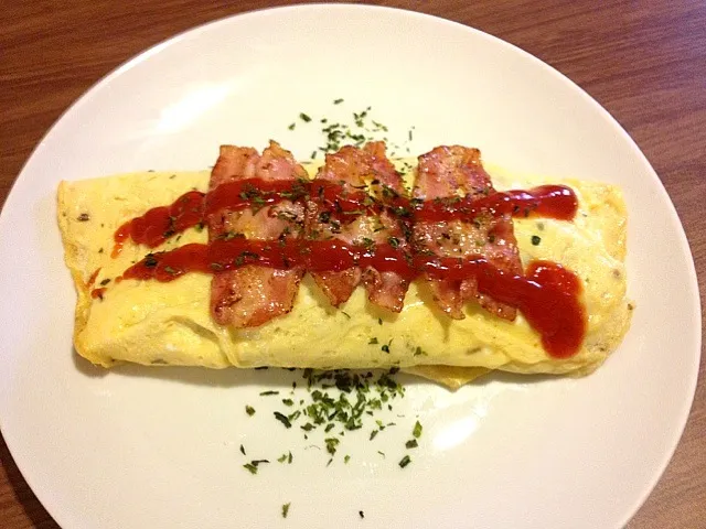 Omurice with bacon and aonori topping|gfさん