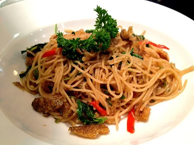 Spaghetti Spicy  Crispy dry fish|Nattさん