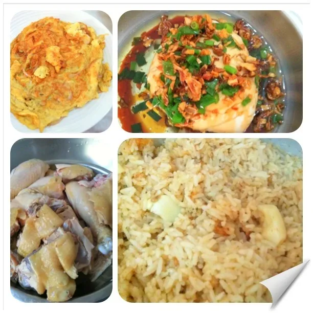 chicken rice, fried onion eggs, steam chic & smooth tofu|laumeikuanさん