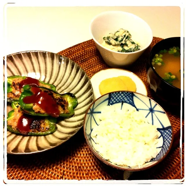 ピーマンの肉詰め定食|なおさん