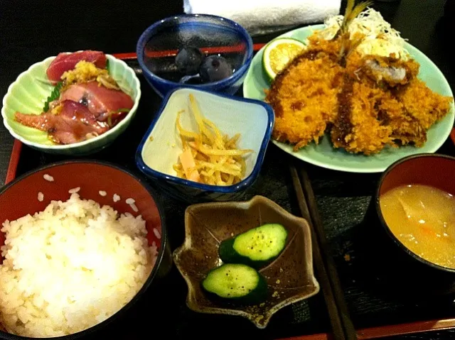 釣り鯵と鱧のフライ、鰹のお刺身の日替わり定食|kumaさん