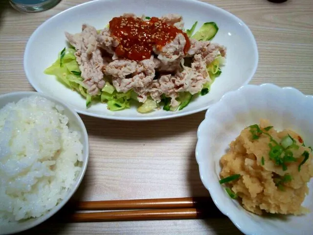 冷しゃぶ&甘辛じゃが&ご飯|くままいさん