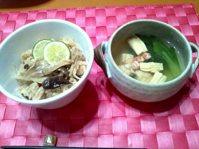 キノコご飯、鶏肉と湯葉・青梗菜のお吸い物|ミコさん